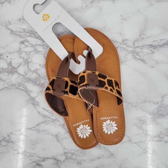 Yellow Box Leopard Dyed Calf Hair Leopard Print Flip Flop Thong Sandals NEW - Picture 1 of 8